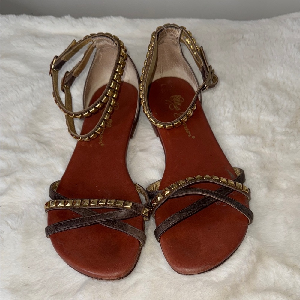 Matt Bernson Brown and Gold Sandals with Suede Straps